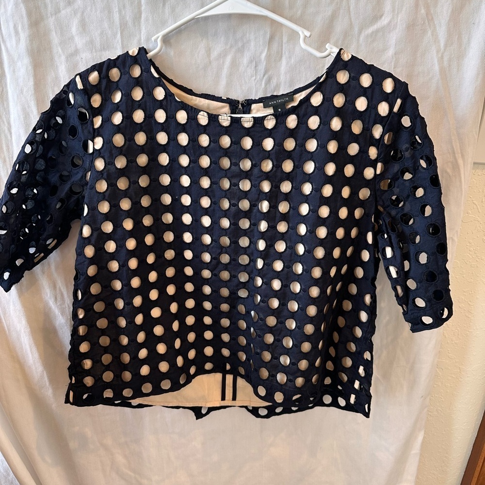 Ann Taylor Midnight Blue Eyelet Blouse